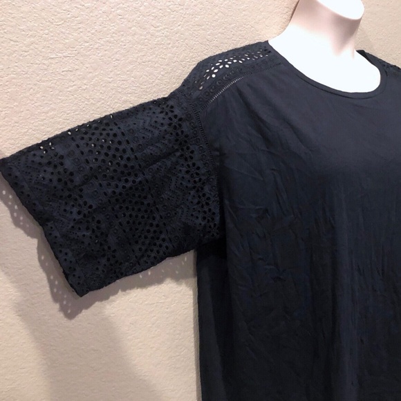 (NWT) Lauren Ralph Lauren Women's Navy Crew Neck Crochet Sleeve Top Plus Size - Picture 6 of 12